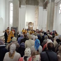 Прпп. схимонаха Кирилла и схимонахини Марии (ок. 1337), родителей прп. Сергия Радонежского. Молебен в строящемся храме.(+Проповедь на Божественной литургии).